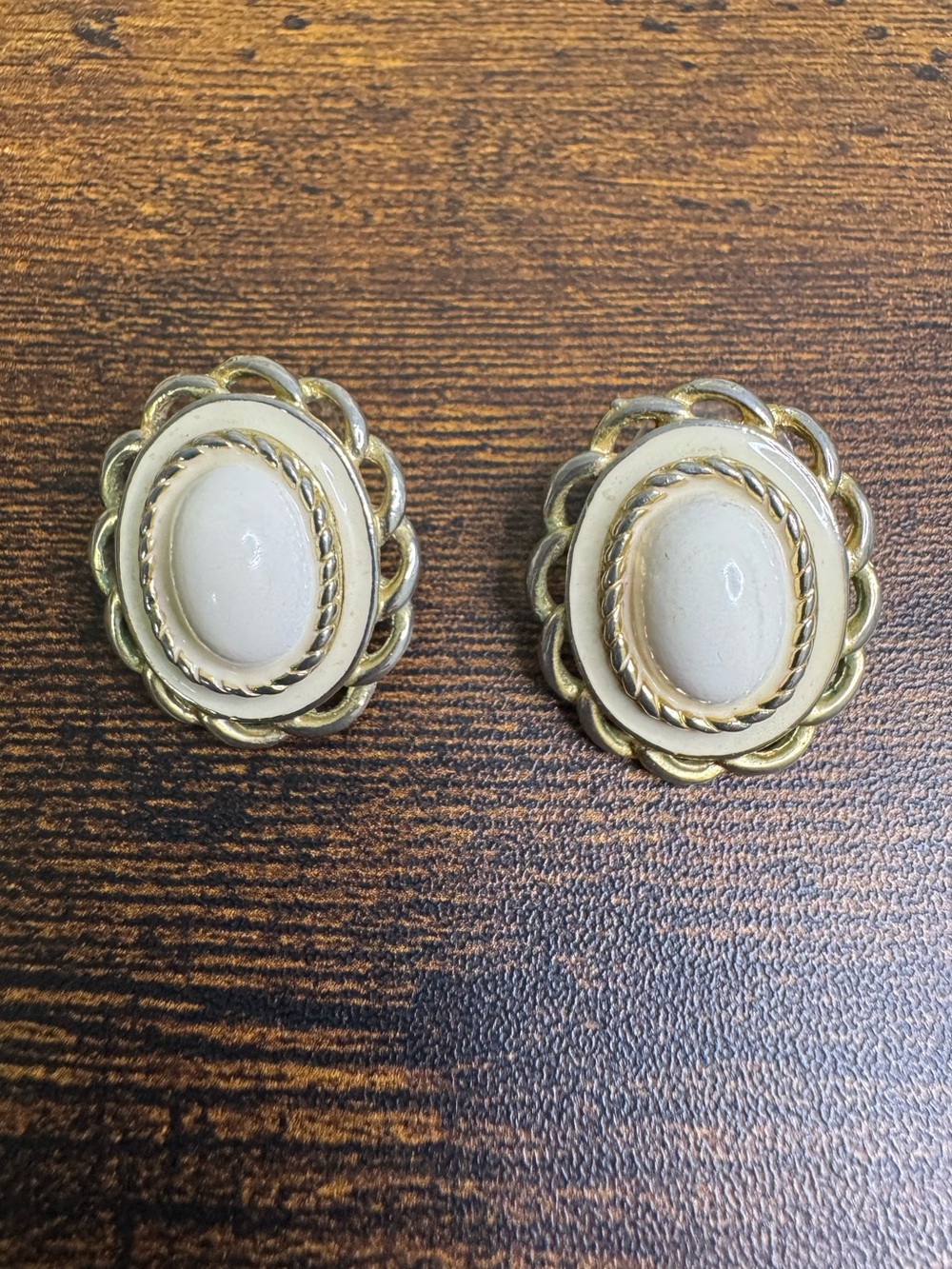4/$20 Classic Cream Oval Post Earrings - Gold Accents